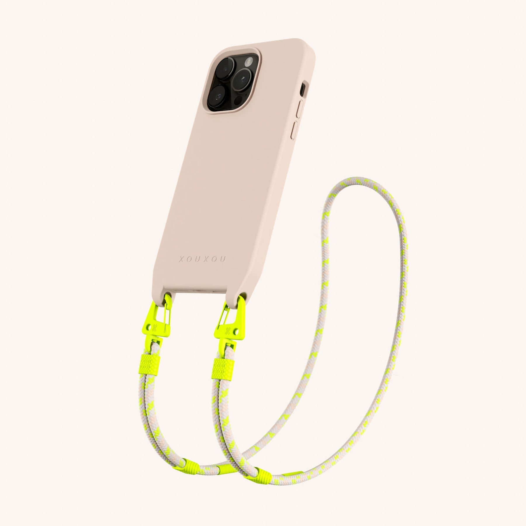 Phone Necklace with Carabiner Rope in Powder Pink + Neon Camouflage