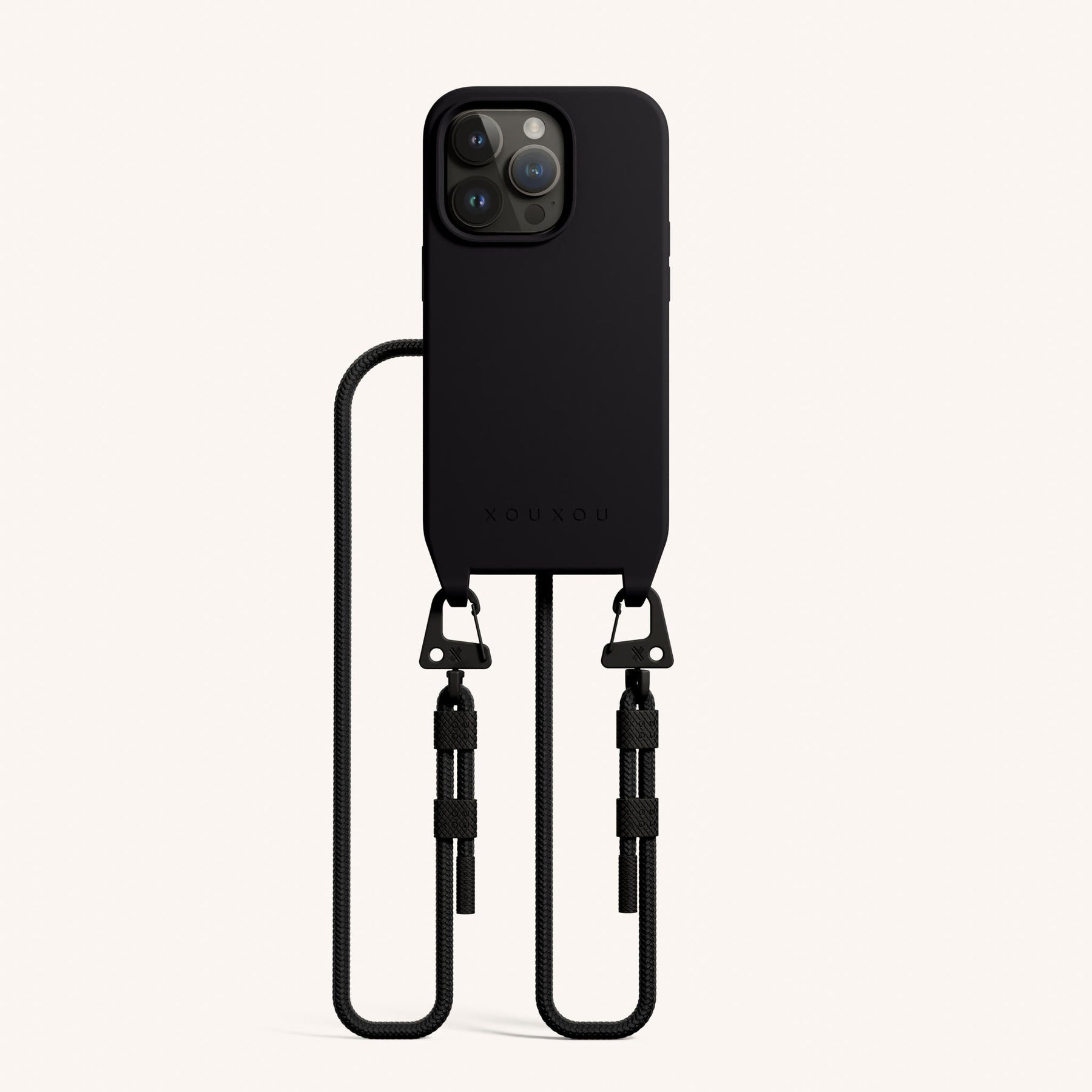 Phone Necklace with Carabiner Rope in Black