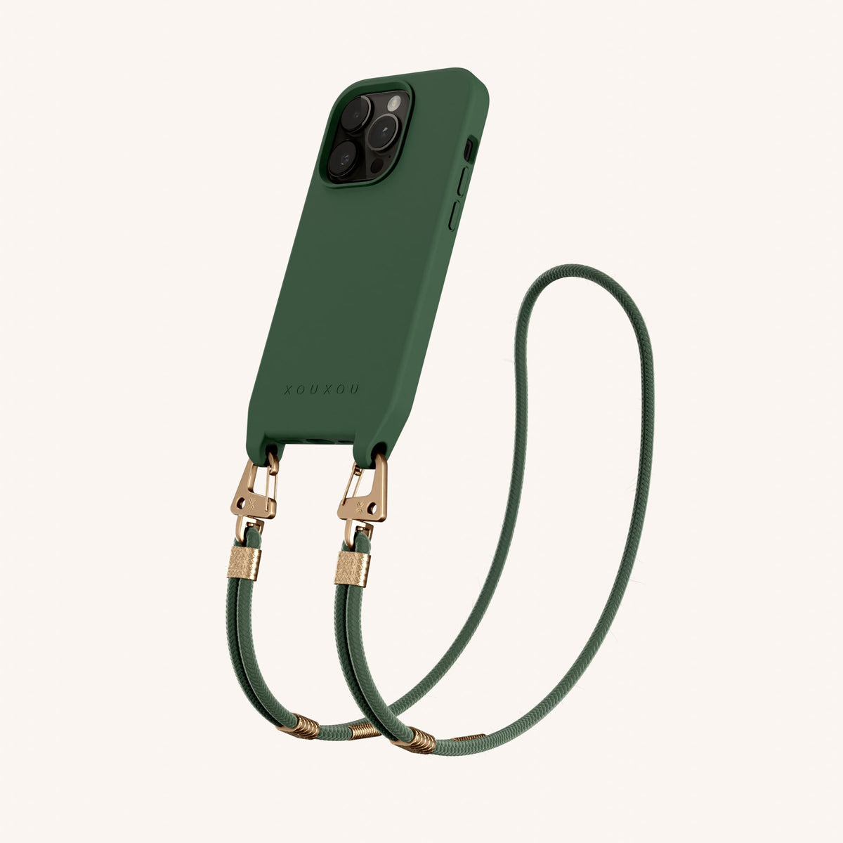 Phone Necklace with Carabiner Rope for iPhone 14 Pro with MagSafe in Sage Total View | XOUXOU #phone model_iphone 14 pro