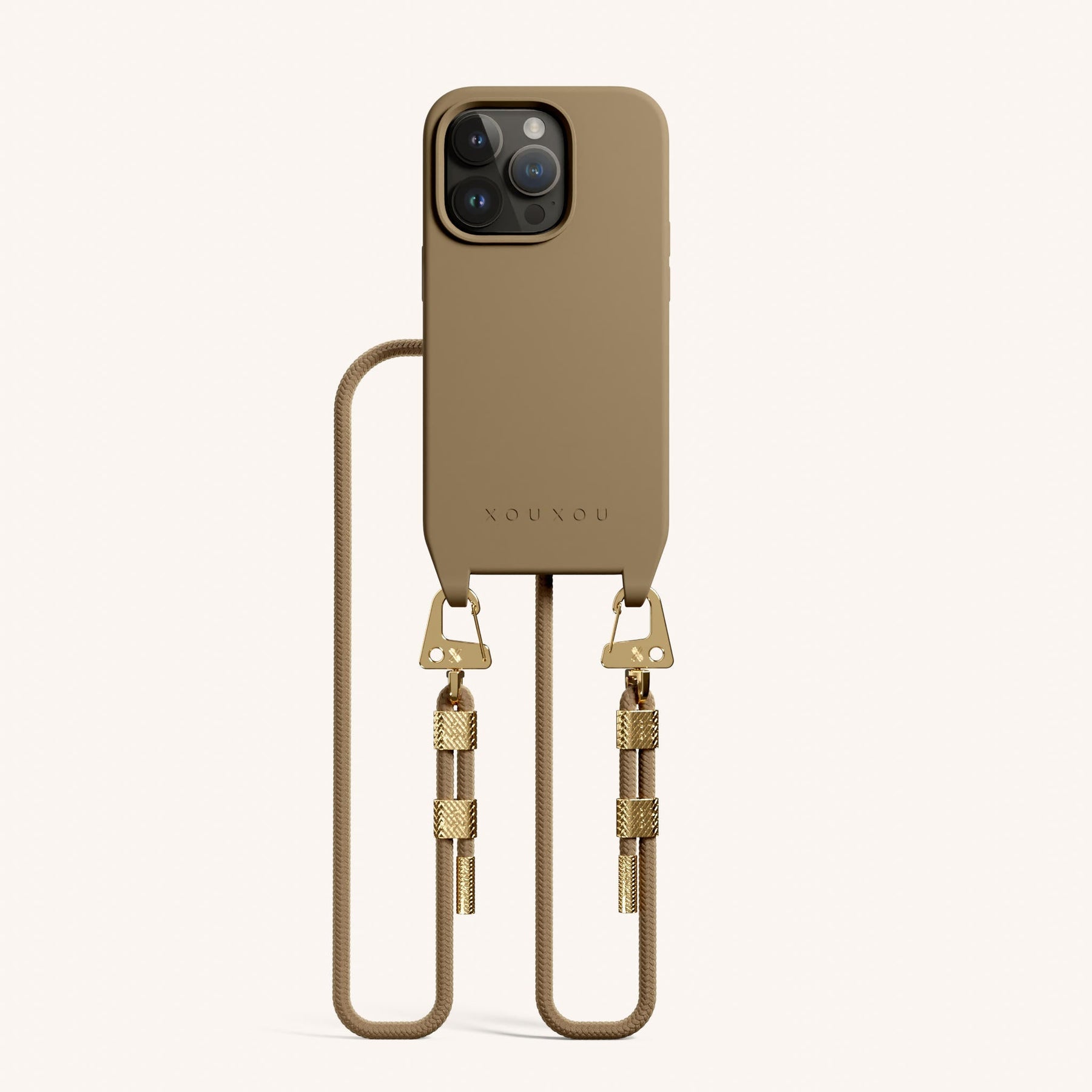 Phone Necklace with Carabiner Rope in Taupe