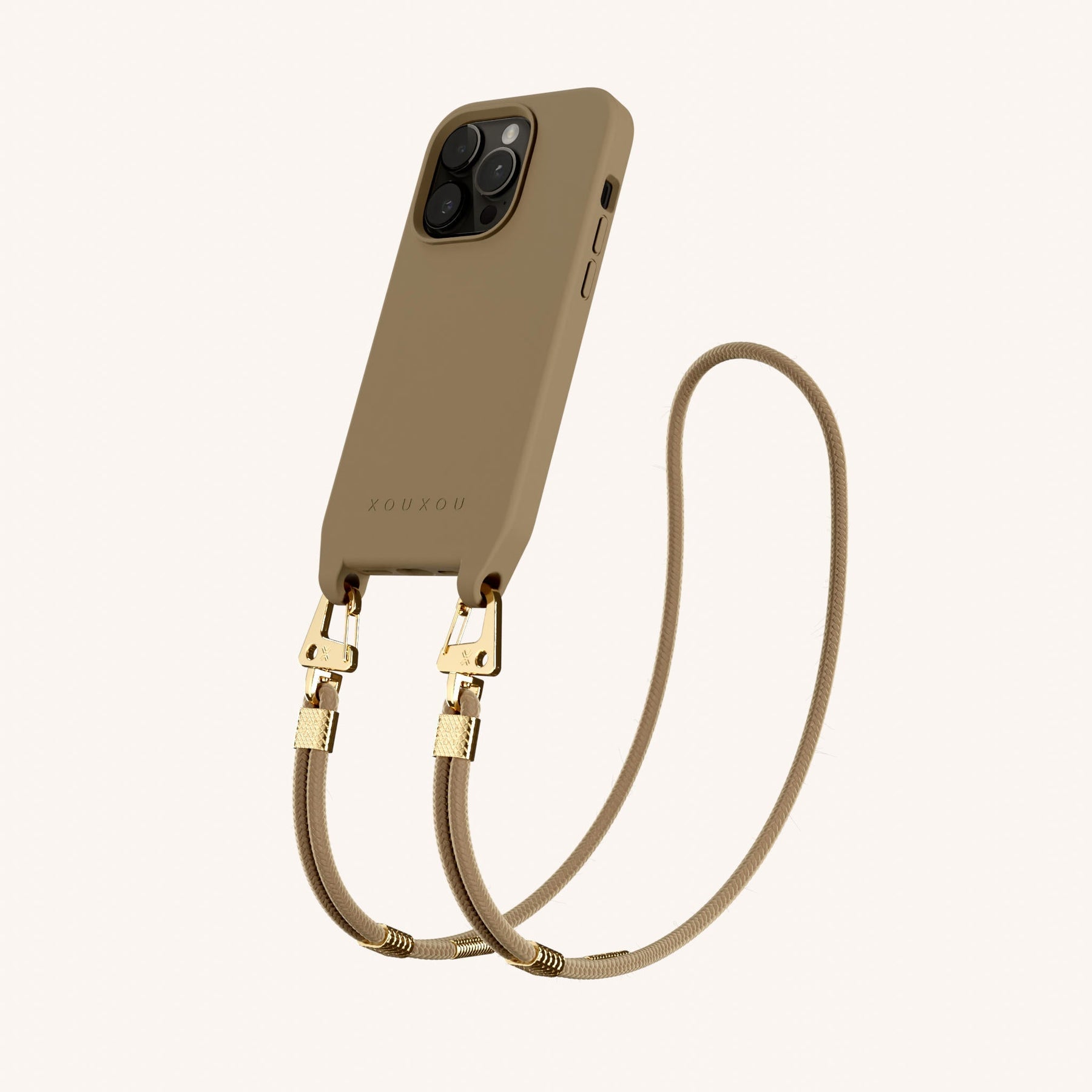 Phone Necklace with Carabiner Rope in Taupe