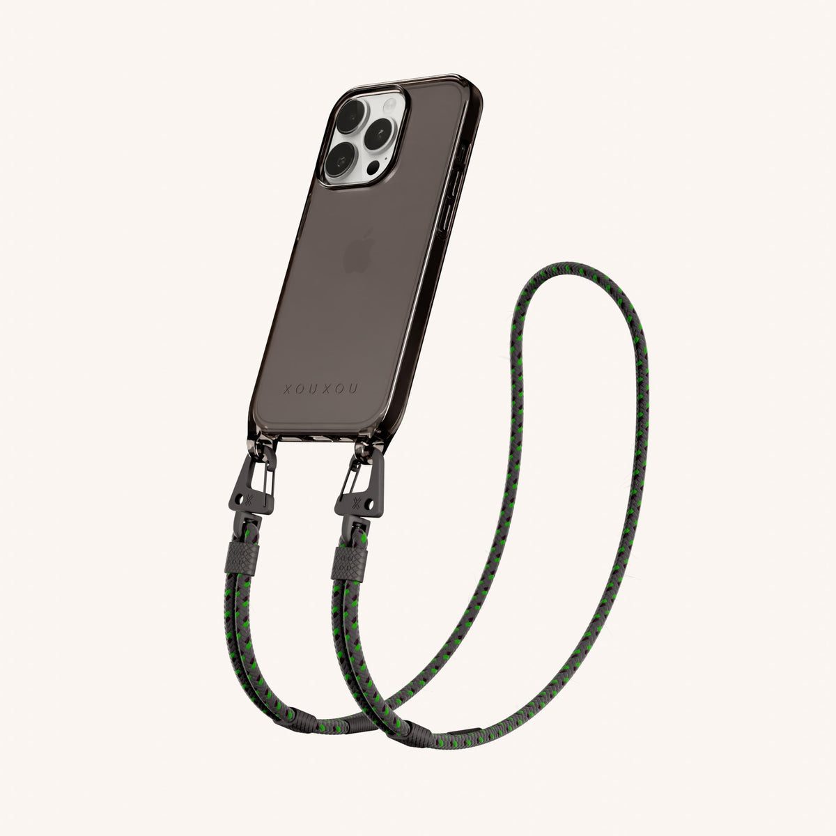 Phone Necklace with Carabiner Rope for iPhone 14 Pro without MagSafe in Ash Total View | XOUXOU #phone model_iphone 14 pro