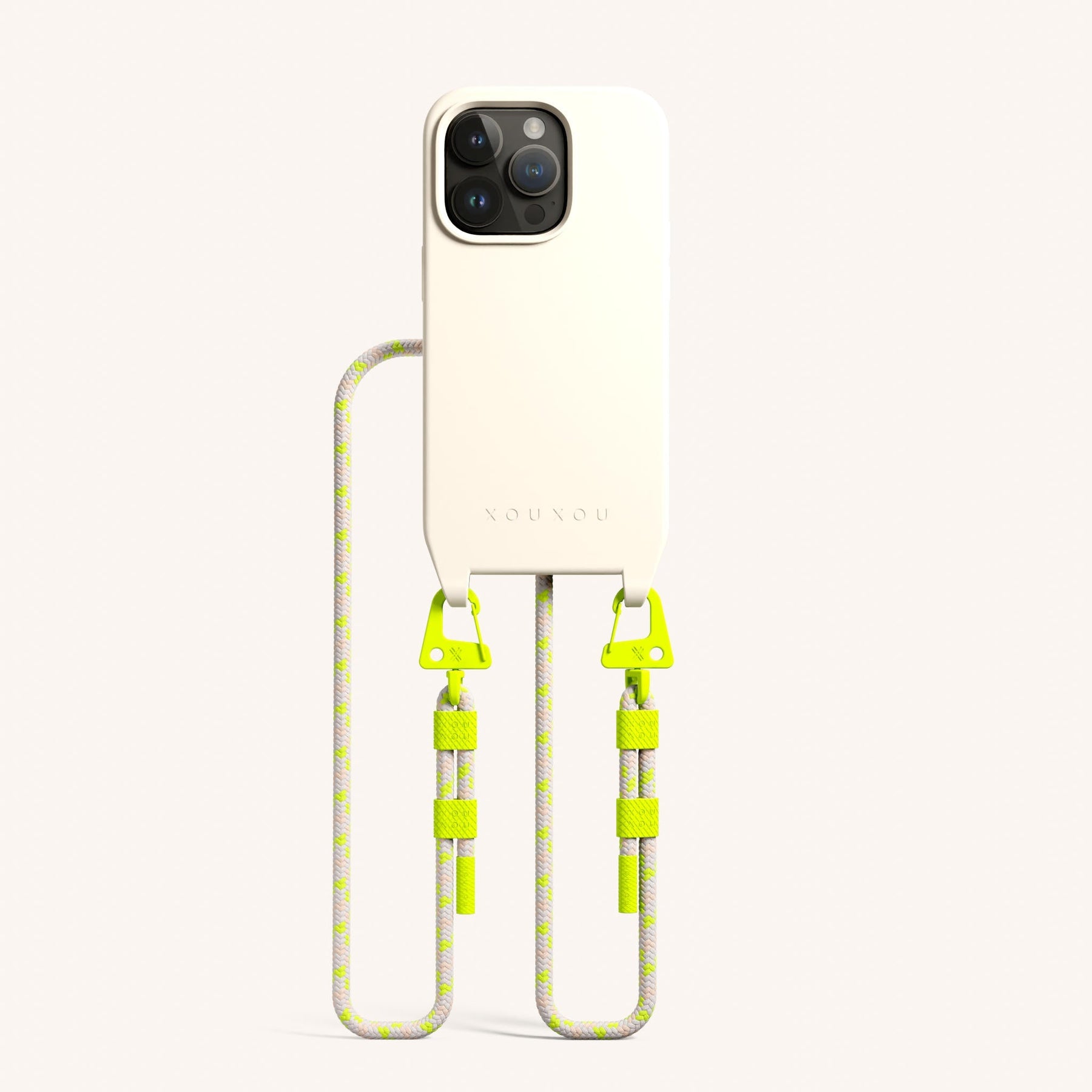 Phone Necklace with Carabiner Rope in Chalk + Neon Camouflage