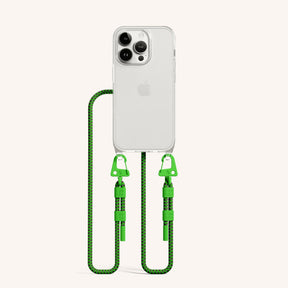 Phone Necklace with Carabiner Rope in Clear + Acid