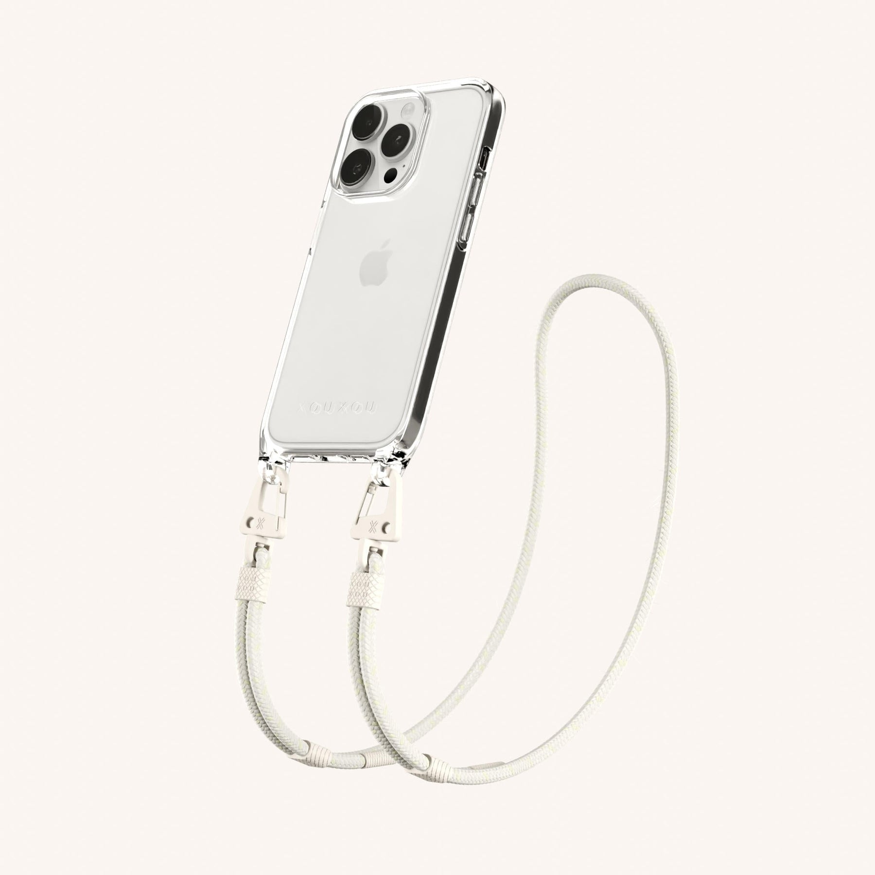 Phone Necklace with Carabiner Rope in Clear + Chalk