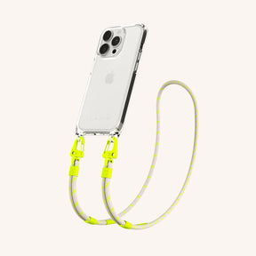 Phone Necklace with Carabiner Rope in Clear + Neon Camouflage