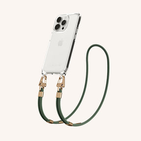 Phone Necklace with Carabiner Rope in Clear + Sage