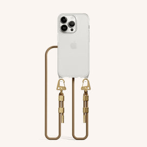 Phone Necklace with Carabiner Rope in Clear + Taupe