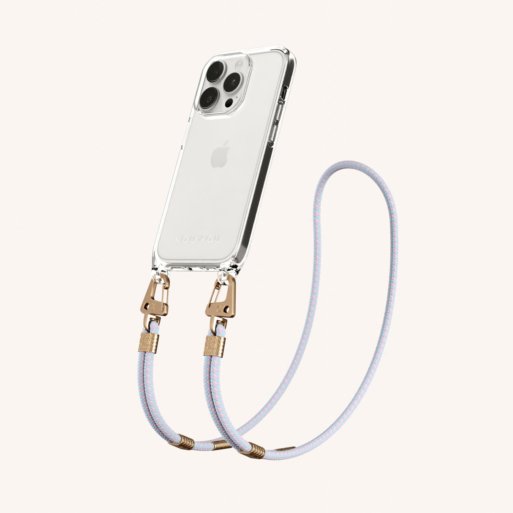 Phone Necklace with Carabiner Rope in Clear + Vibrant Pastel