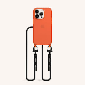 Phone Necklace with Carabiner Rope in Neon Orange Clear + Black