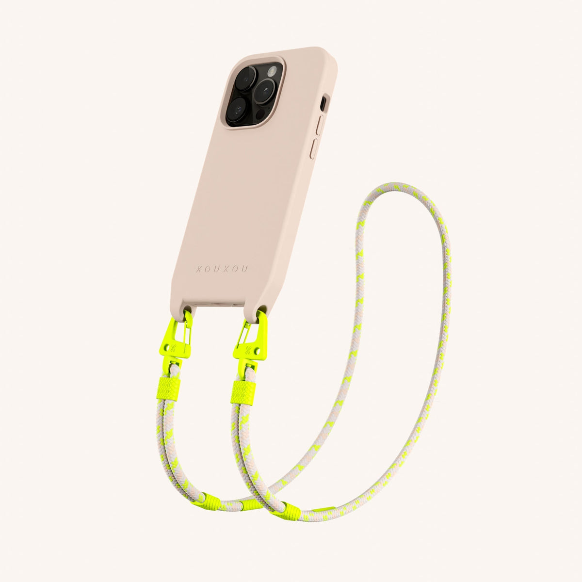 Phone Necklace with Carabiner Rope for iPhone 14 Pro without MagSafe in Powder Total View | XOUXOU #phone model_iphone 14 pro