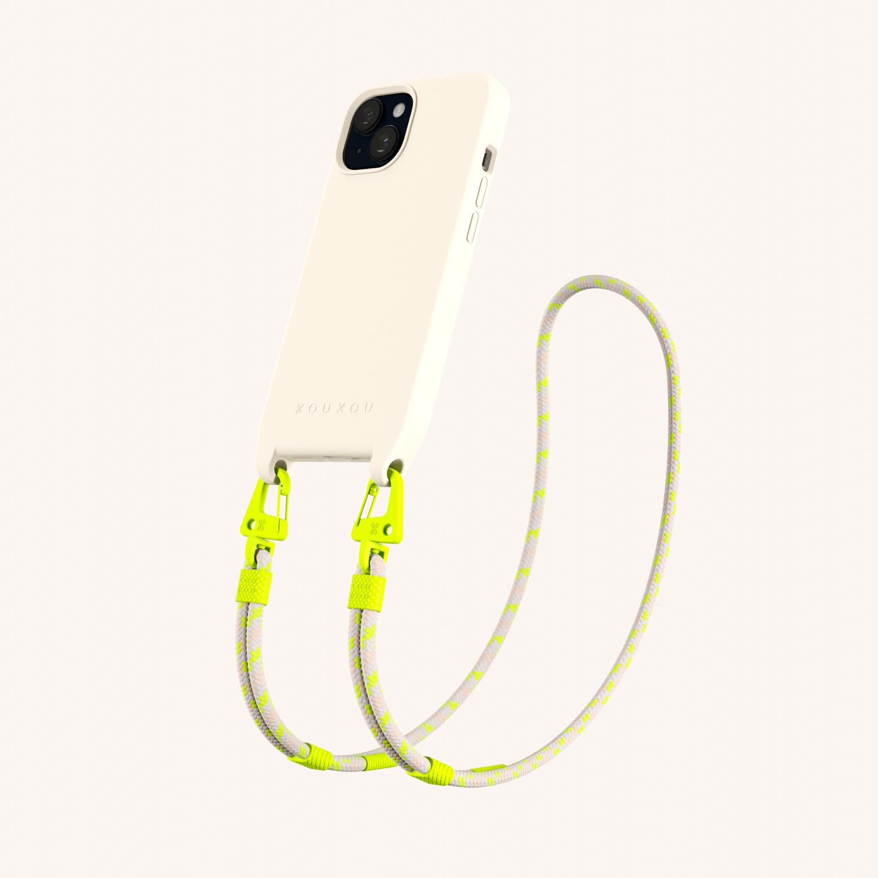 Phone Necklace with Carabiner Rope in Chalk + Neon Camouflage