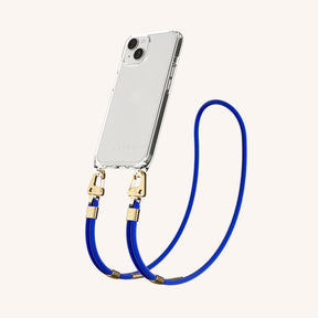 Phone Necklace with Carabiner Rope in Clear + Blue