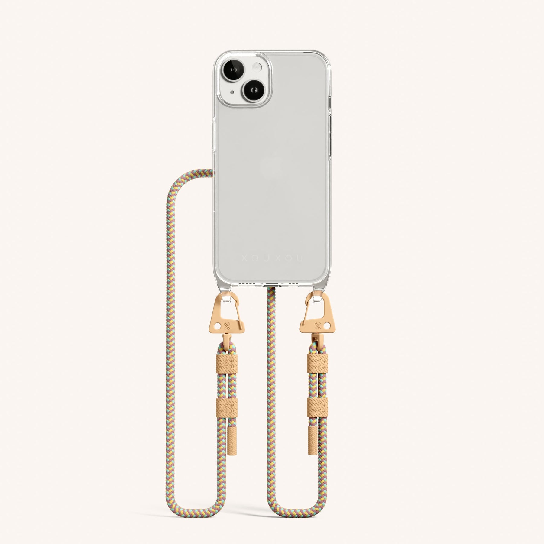 Phone Necklace with Carabiner Rope in Clear + Palm Springs