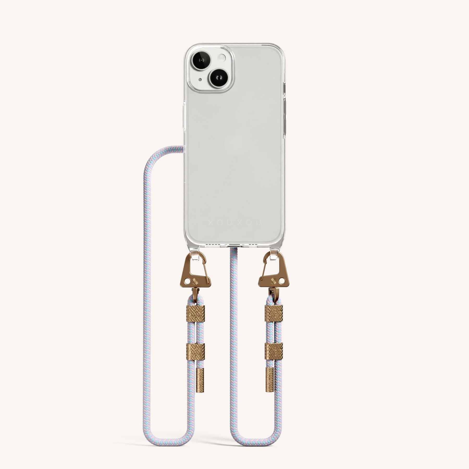 Phone Necklace with Carabiner Rope in Clear + Vibrant Pastel