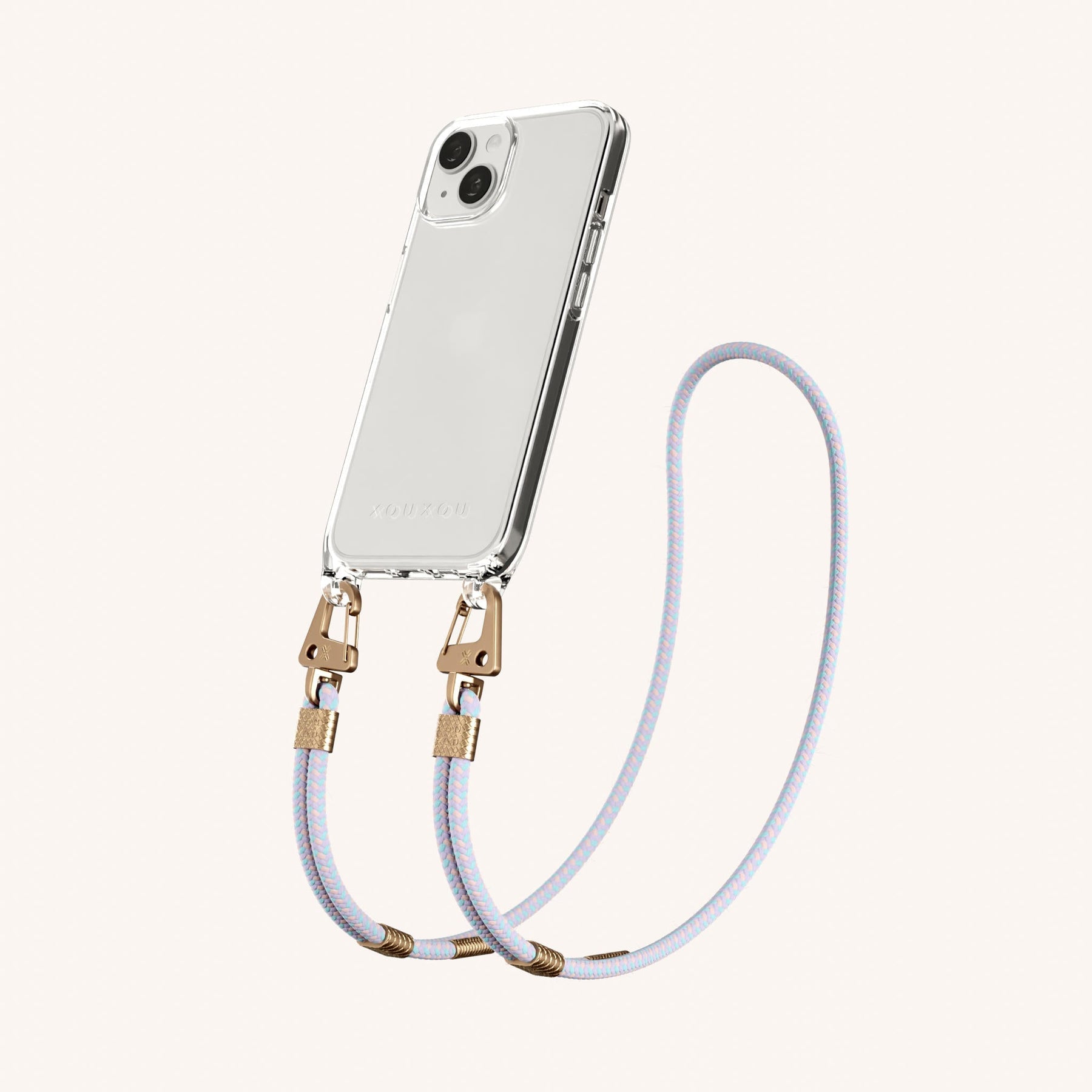 Phone Necklace with Carabiner Rope in Clear + Vibrant Pastel