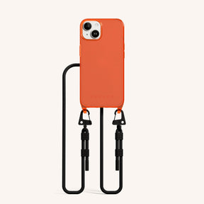 Phone Necklace with Carabiner Rope in Neon Orange Clear + Black