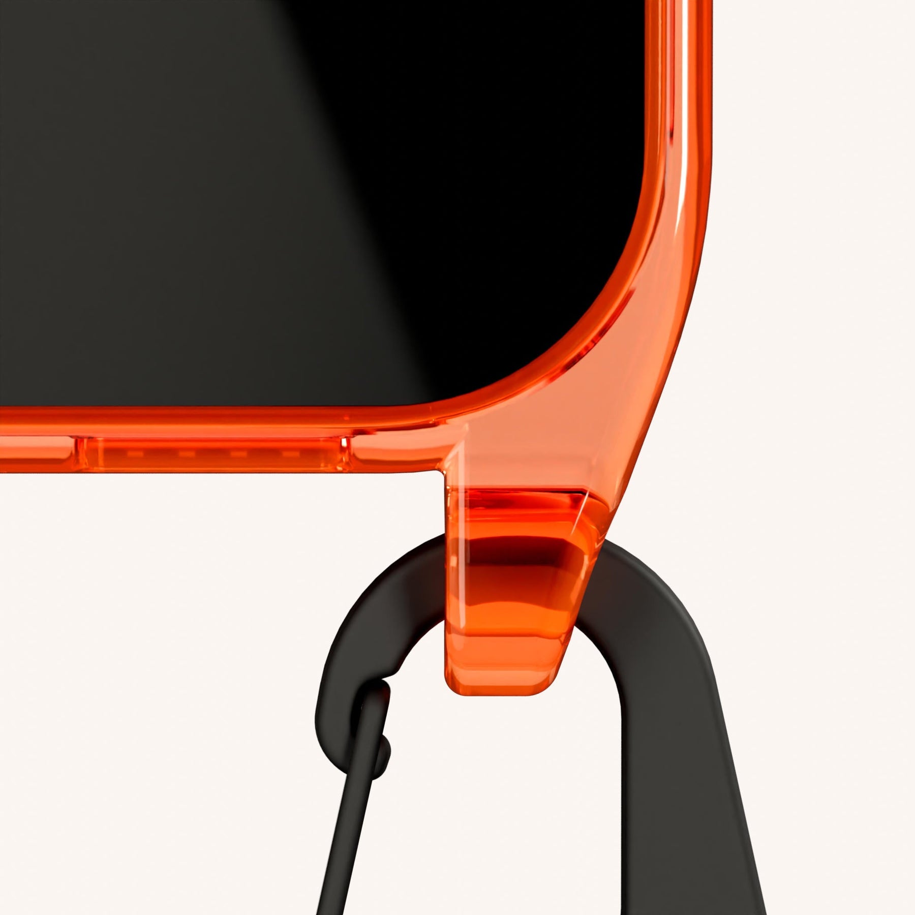 Phone Necklace with Carabiner Rope in Neon Orange Clear + Black