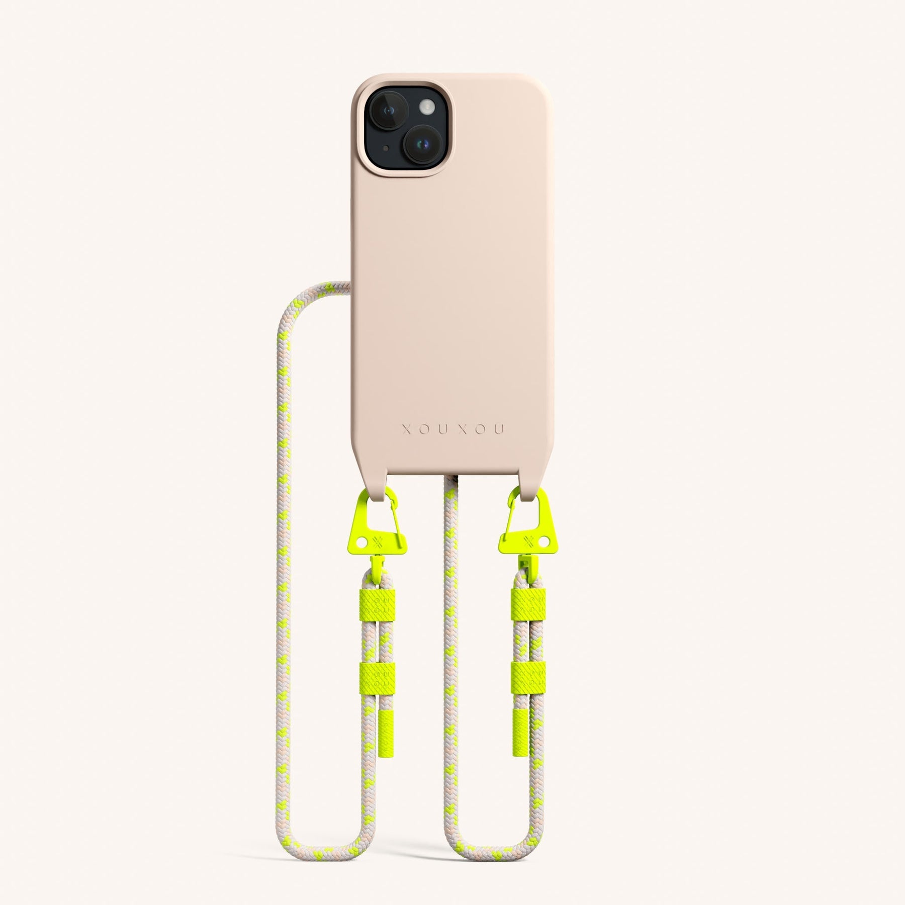 Phone Necklace with Carabiner Rope in Powder Pink + Neon Camouflage