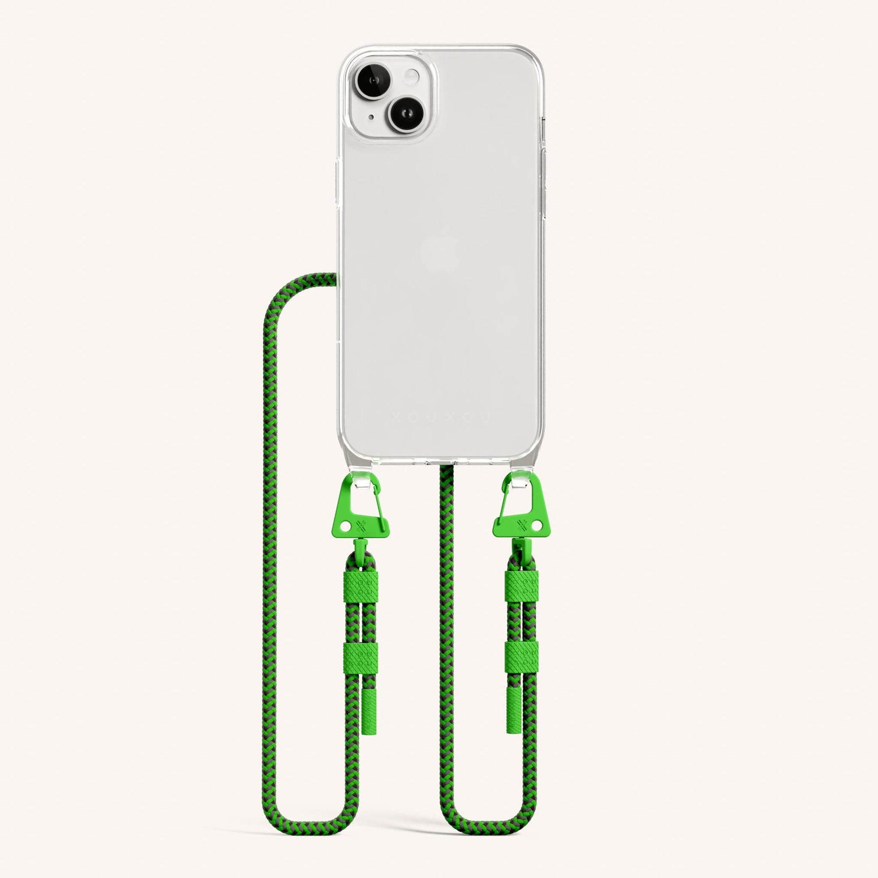 Phone Necklace with Carabiner Rope in Clear + Acid