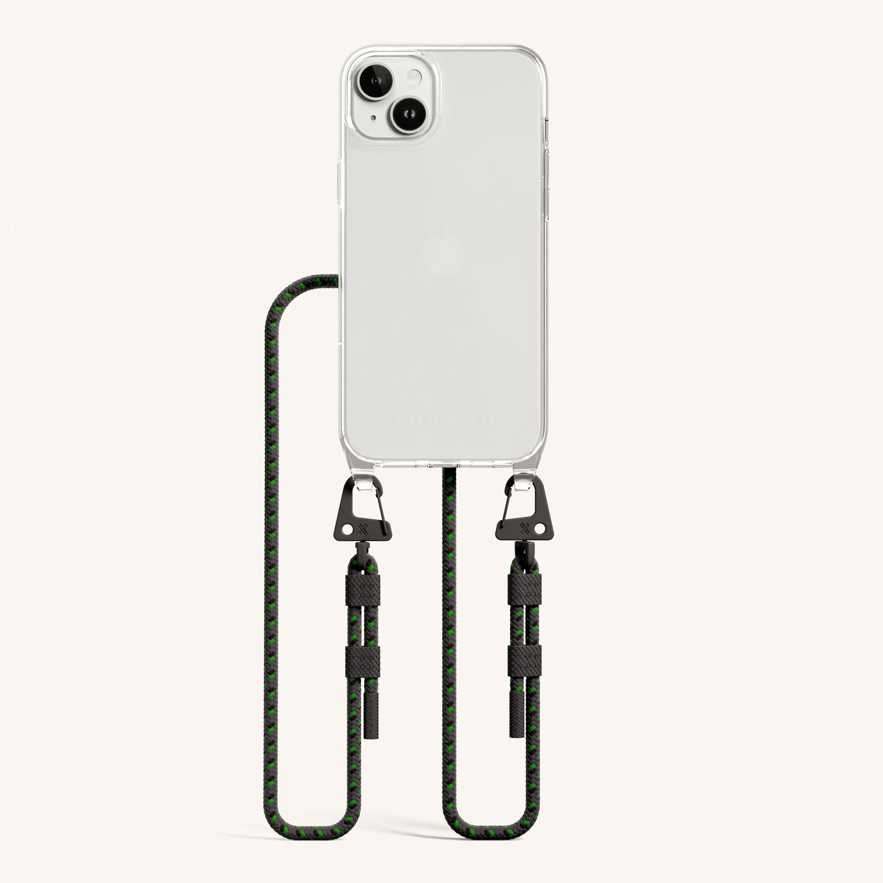 Phone Necklace with Carabiner Rope in Clear + Ash