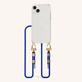 Phone Necklace with Carabiner Rope in Clear + Blue