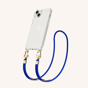 Phone Necklace with Carabiner Rope in Clear + Blue