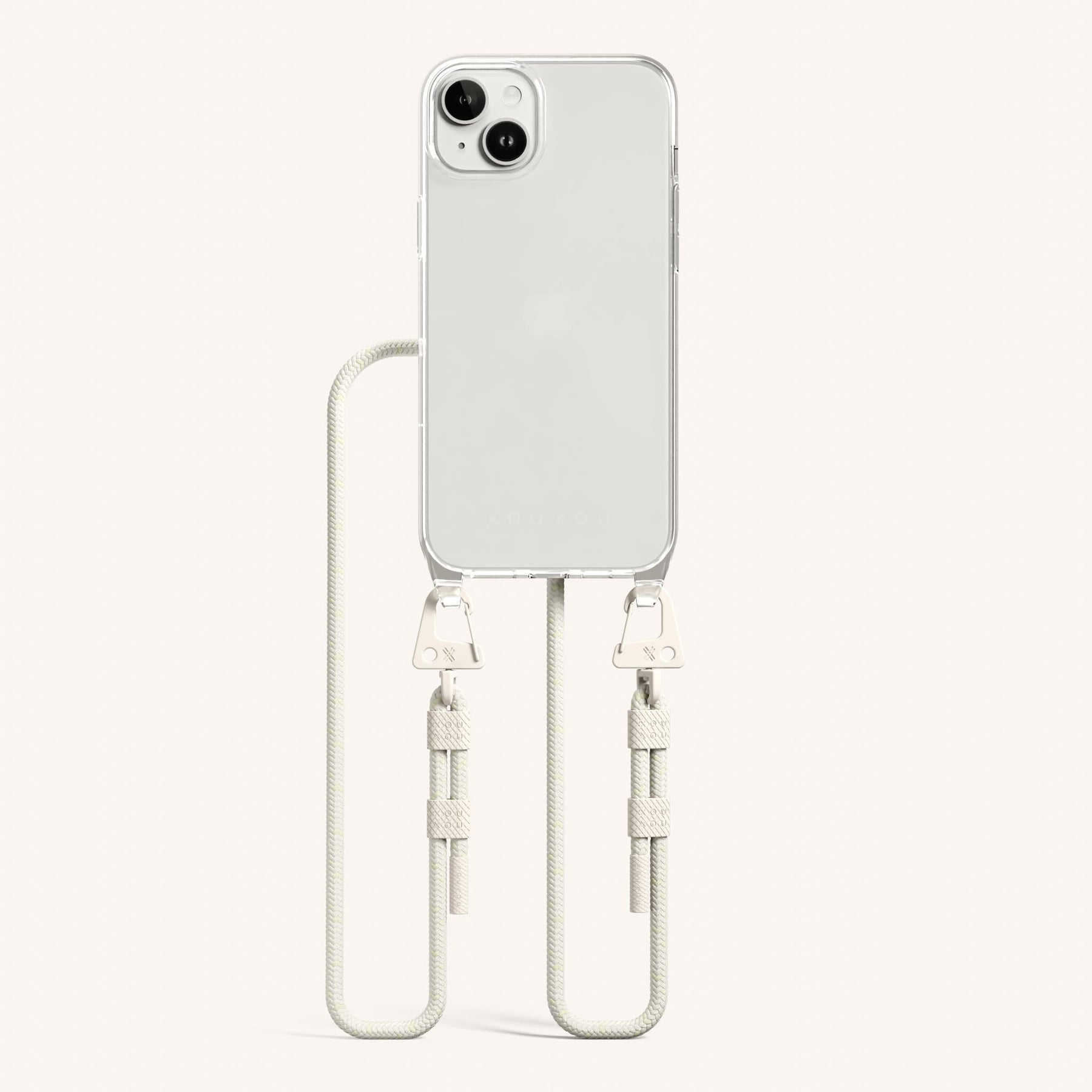 Phone Necklace with Carabiner Rope in Clear + Chalk