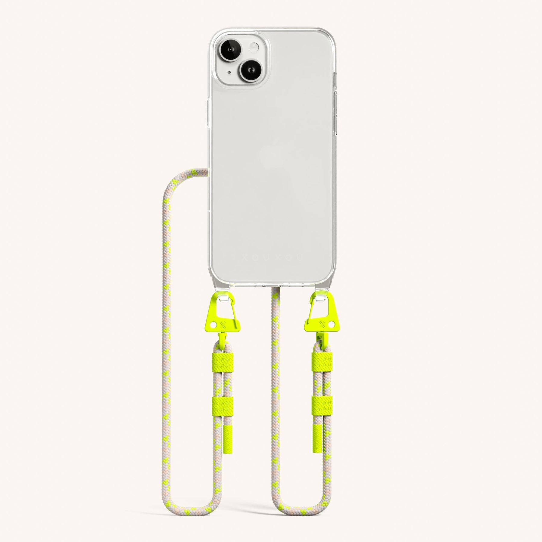 Phone Necklace with Carabiner Rope in Clear + Neon Camouflage