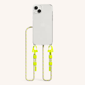 Phone Necklace with Carabiner Rope in Clear + Neon Camouflage