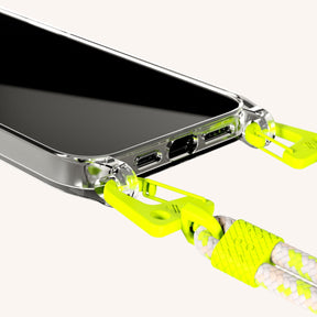 Phone Necklace with Carabiner Rope in Clear + Neon Camouflage