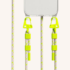 Phone Necklace with Carabiner Rope in Clear + Neon Camouflage