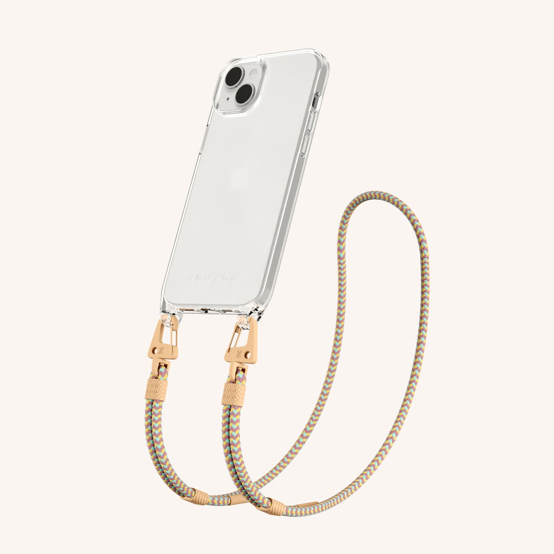 Phone Necklace with Carabiner Rope in Clear + Palm Springs