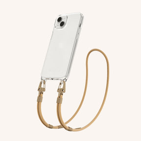 Phone Necklace with Carabiner Rope in Clear + Sand