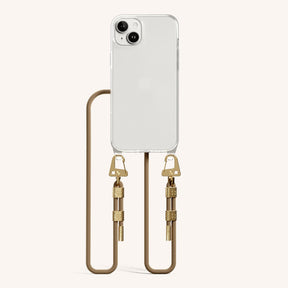 Phone Necklace with Carabiner Rope in Clear + Taupe