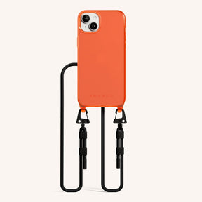 Phone Necklace with Carabiner Rope in Neon Orange Clear + Black