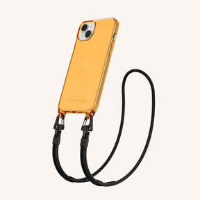 Phone Necklace with Carabiner Rope in Neon Orange Clear + Black