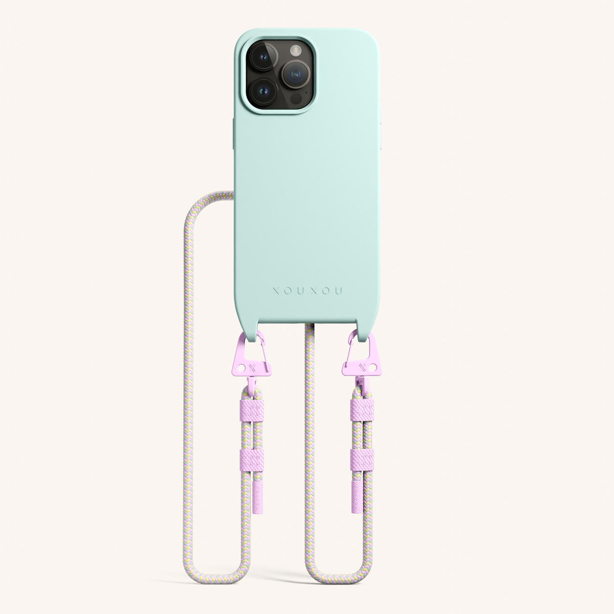 Phone Necklace with Carabiner Rope for iPhone 15 Pro Max with MagSafe in Azzurro and Dolce Total View | XOUXOU #phone model_iphone 15 pro max