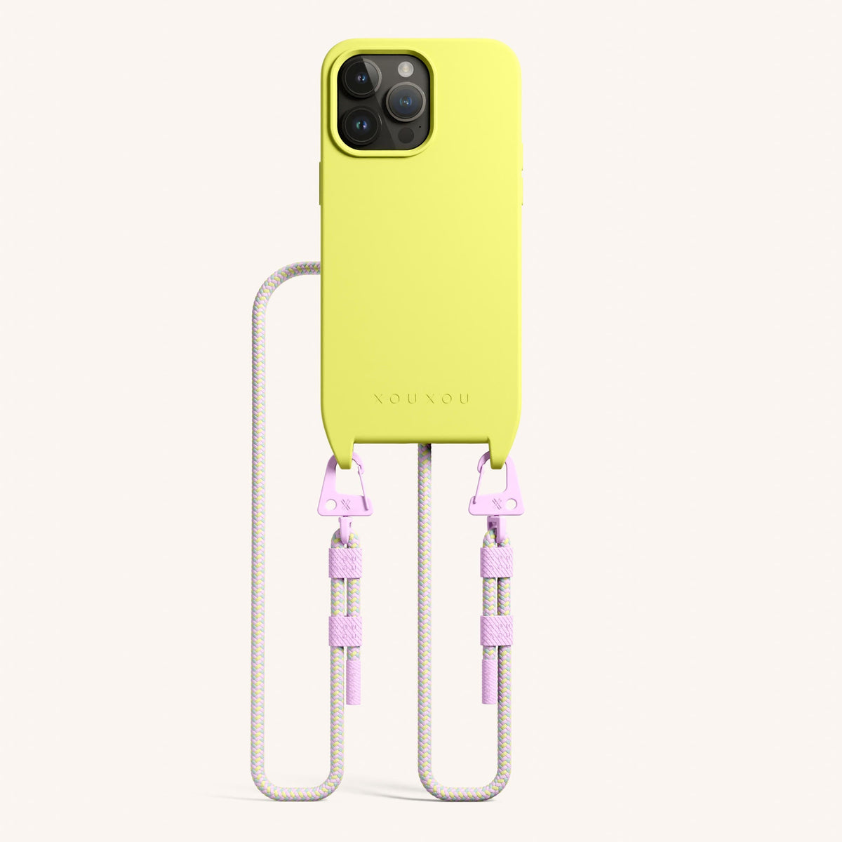 Phone Necklace with Carabiner Rope for iPhone 15 Pro Max with MagSafe in Limoncello and Dolce Total View | XOUXOU #phone model_iphone 15 pro max