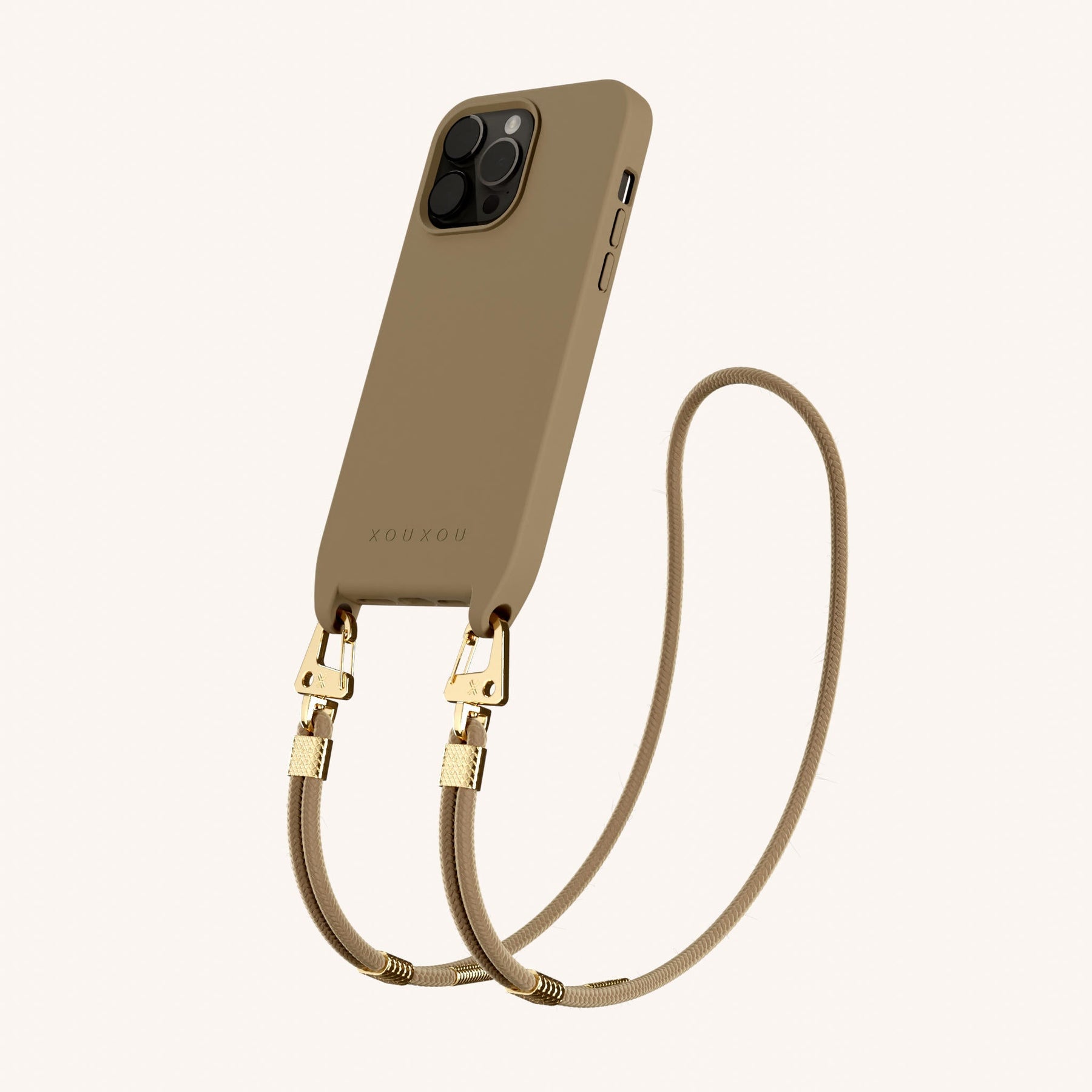 Phone Necklace with Carabiner Rope in Taupe