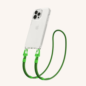 Phone Necklace with Carabiner Rope in Clear + Acid