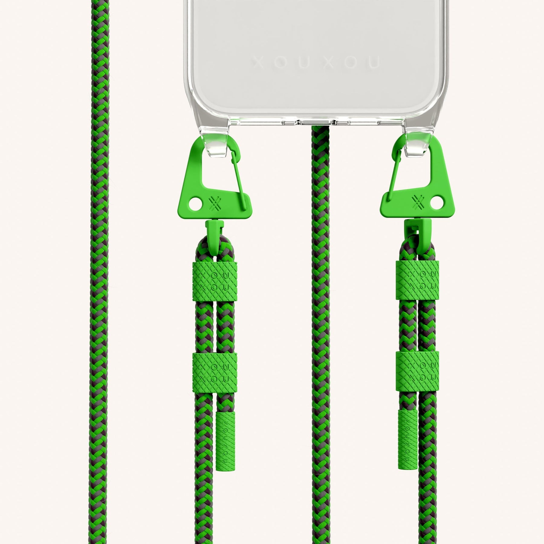 Phone Necklace with Carabiner Rope in Clear + Acid