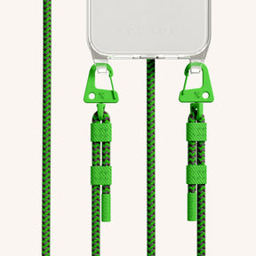 Phone Necklace with Carabiner Rope in Clear + Acid