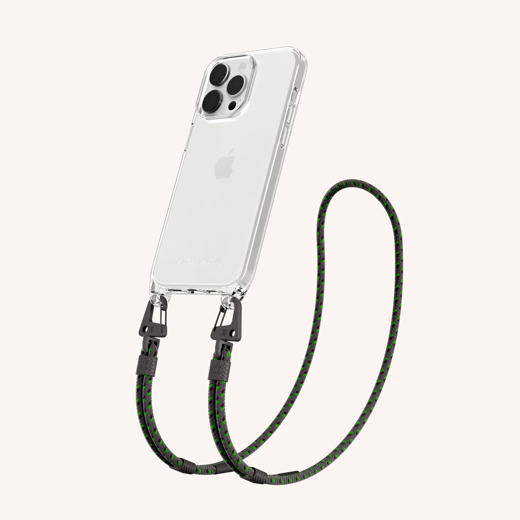 Phone Necklace with Carabiner Rope in Clear + Ash