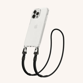 Phone Necklace with Carabiner Rope in Clear + Black