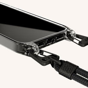 Phone Necklace with Carabiner Rope in Clear + Black