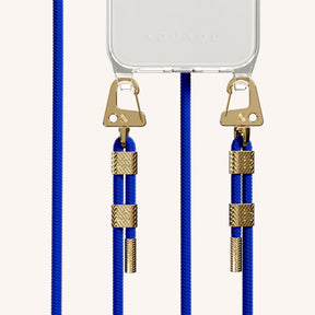 Phone Necklace with Carabiner Rope in Clear + Blue