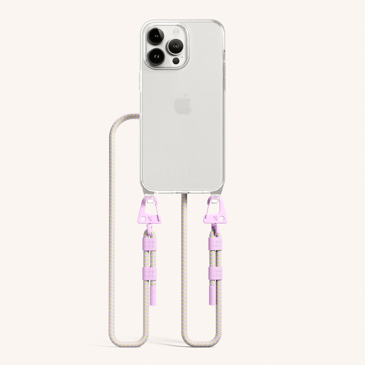 Phone Necklace with Carabiner Rope for iPhone 15 Pro Max without MagSafe in Clear and Dolce Total View | XOUXOU #phone model_iphone 15 pro max