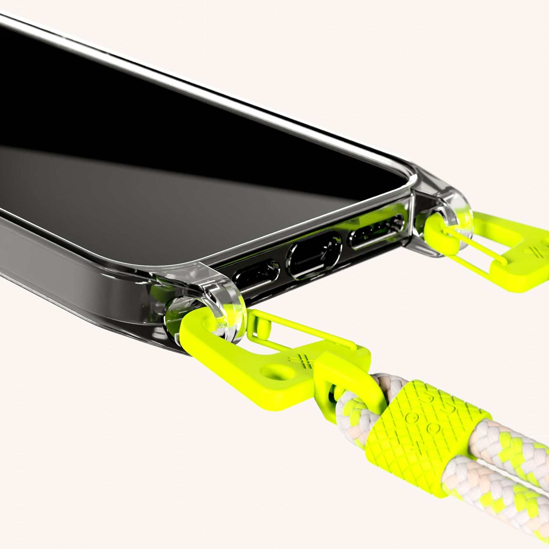 Phone Necklace with Carabiner Rope in Clear + Neon Camouflage