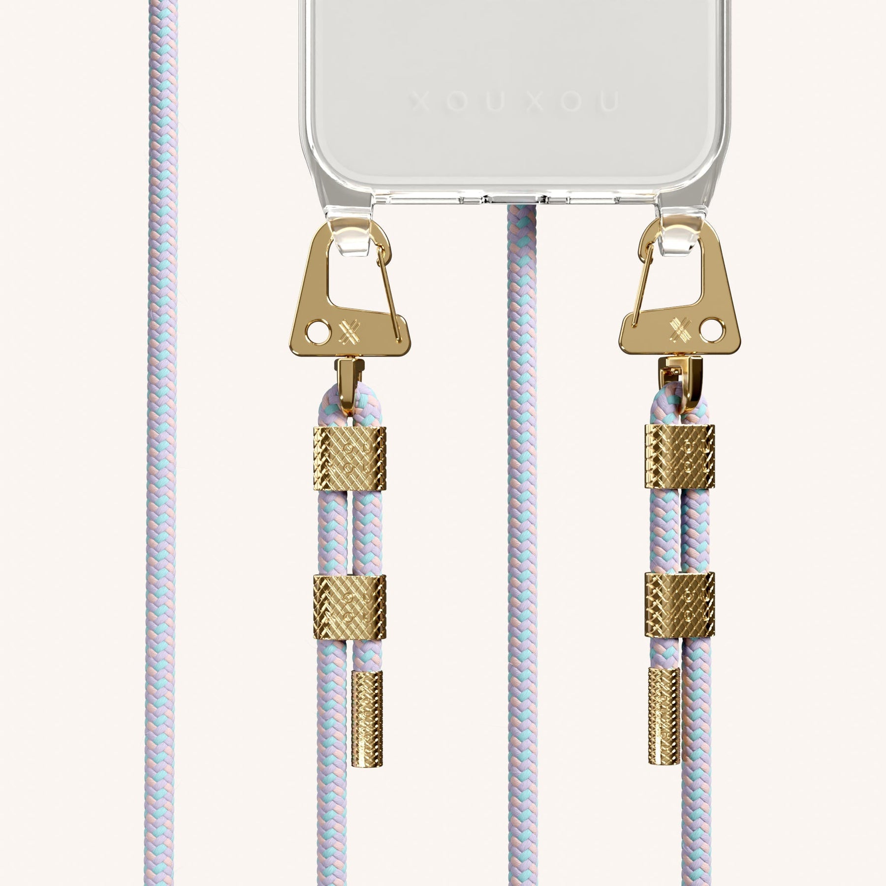 Phone Necklace with Carabiner Rope in Clear + Vibrant Pastel